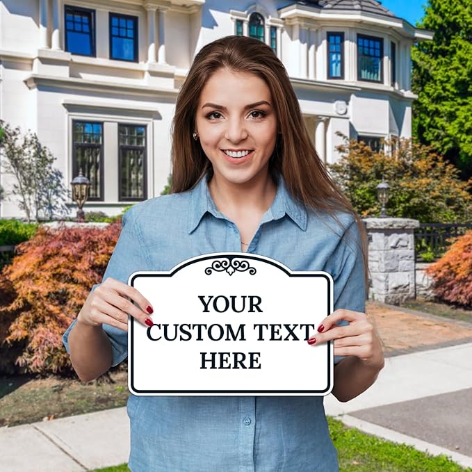 Custom Decorative Sign, Personalized Metal Sign for Driveway, Home, Airbnb, Door Plaque,White Background Black Border Sign, 7x10 Inches, ACM, Fade Resistant, Made in USA by Sigo Signs