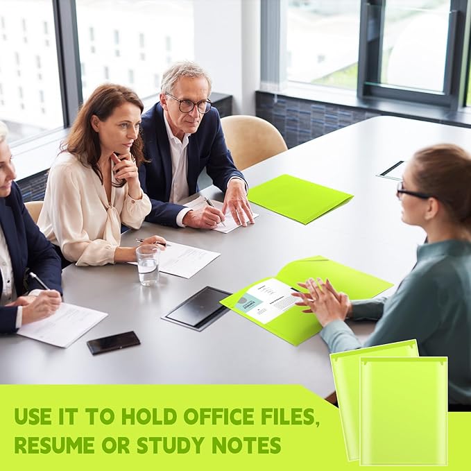 Henoyso 18 Pcs Plastic Folders with Clear Front Pockets Heavy Duty File Folders with 2 Pockets and Card Slot for Student Communication School Office Presentation Report (Fluorescent Green)