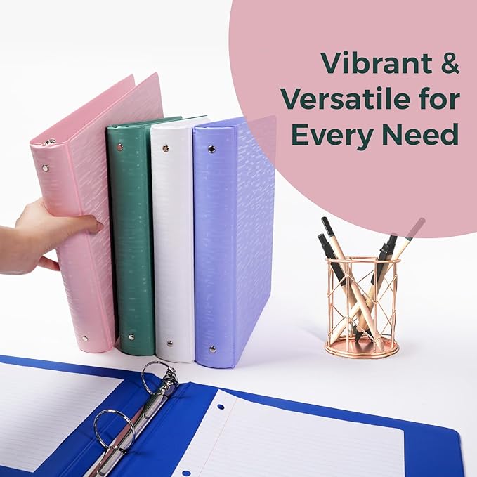 POPRUN 3 Ring Binder 1 Inch, PVC-Free, Holds 175 Sheets of 8.5 x 11 Paper, Extra Durable Organizer with 2 Pockets for School & Office, Heavy-Duty, 4 Pack, Prussian Blue