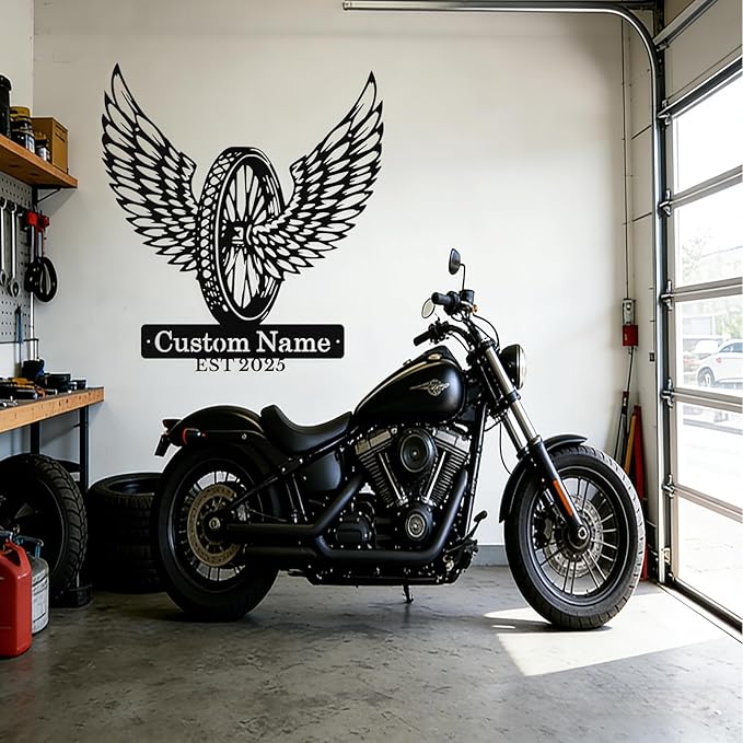 Custom Motorcycle Wheel Metal Signs Personalized Biker Name Sign Custom Garage Decor Motorbikes Wall Art Decor Motorcycle Sign Men Room Decorate Gifts for Men Husband Rider