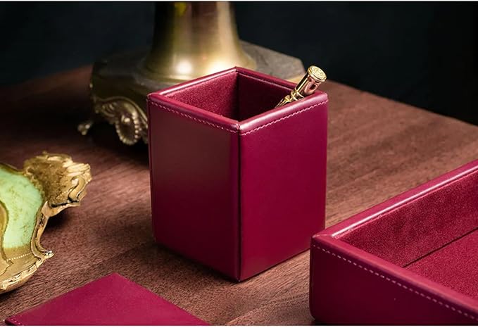 DACASSO Bonded Leather Desk Set - Luxury Leather Desk Pad & Desk Organization Essentials (Burgundy, 8 Piece)