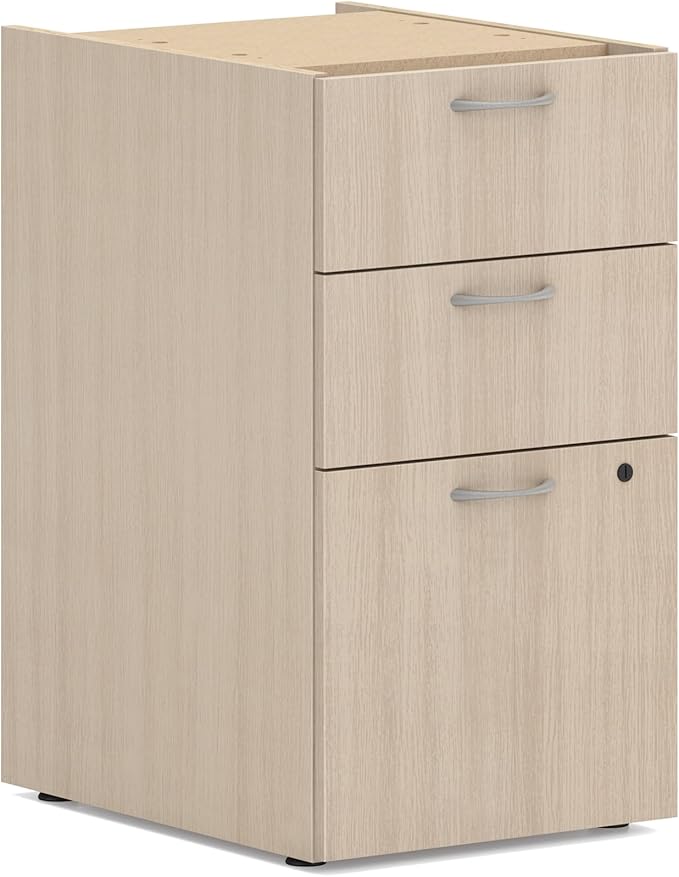 HON MOD Office Storage Drawers Pedestal Stand, Under Desk Organizers and Storage, Includes Two Box Drawers, One File Drawer, 15" W Pedestal for Office Spaces, Home Offices, Desert Oak