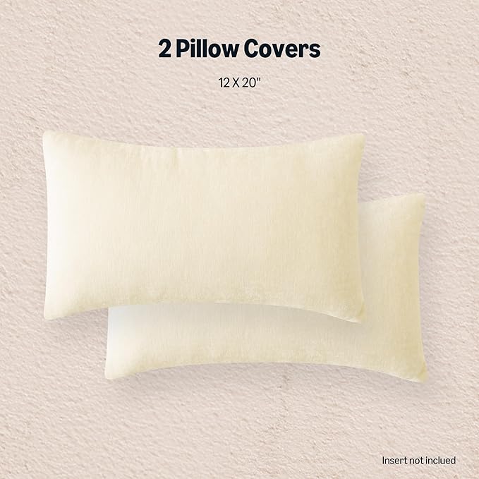 Amazon Basics Chenille Throw Pillow Covers, Home Decor Lumbar Cushion Cover for Bedroom Living Room Couch Bed, 12" W × 20" L, Beige