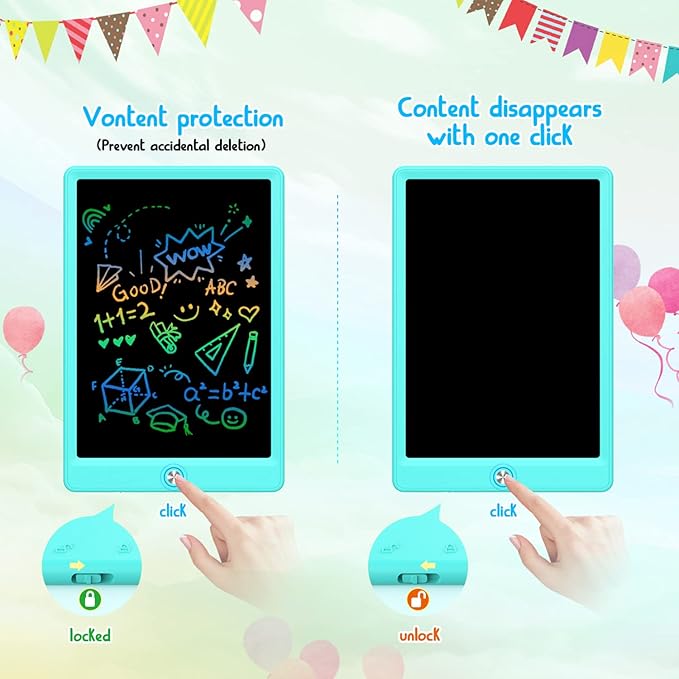 BUKEBU LCD Writing Tablet Doodle Board,12.5 inch Colorful Drawing Pad,Electronic Drawing Tablet, Drawing Pads,Travel Gifts for Kids Ages 3 4 5 6 7 8 Year Old Girls Boys (Blue)