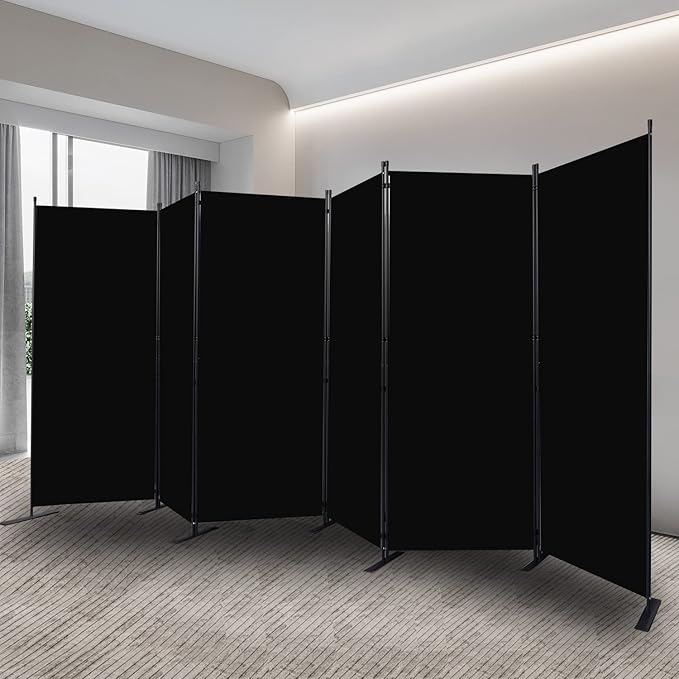 CHOSENM Room Divider, 6 Panel Folding Privacy Screens with Wider Support Feet, 6 Ft Portable Room Partition for Room Separator, 204" W X 71" H, Black
