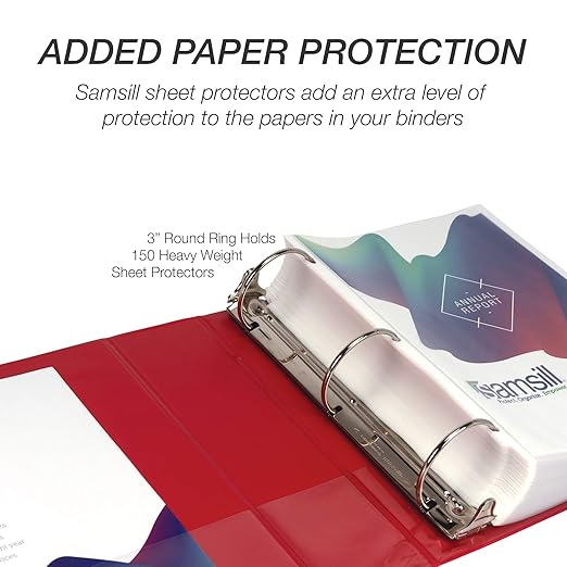 Samsill 3 Inch 3 Ring Binder, Made in USA, Economy Round Ring, Clear View Cover, 550 Sheet Capacity - for School, Home, Office - Ruby Red