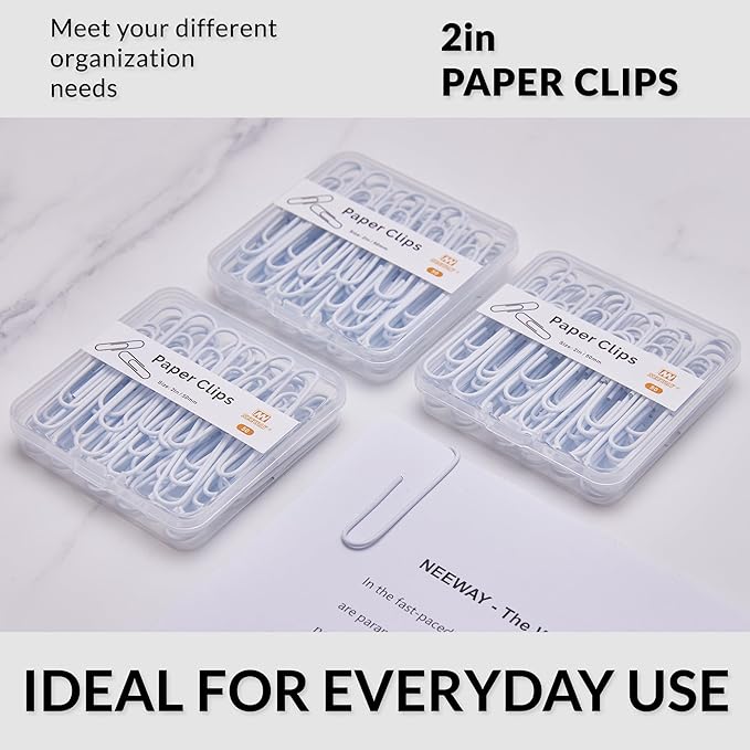 NEEWAY Colorful Large Paper Clips, 2 Inch Jumbo Paper Clips, 150 Count, 3 Pack of 50 (White)