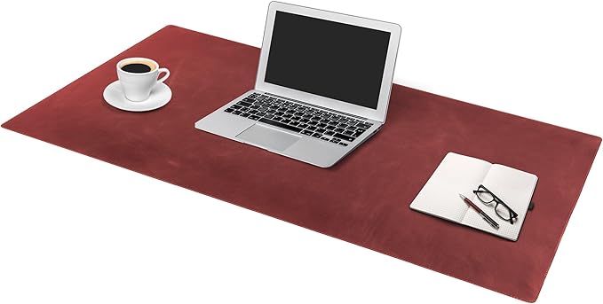 Node Leather Calfskin Leather Desk Pad – Executive Office Desk Mat with Non-Slip Bottom – Smooth Surface for Mouse & Keyboard – Wide Desk Protector 15 3/4" x 38"