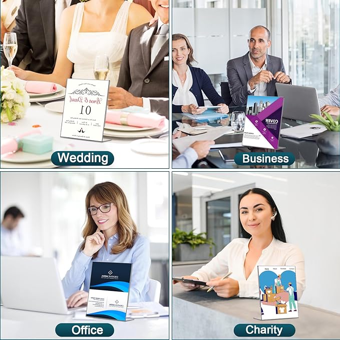 Acrylic Sign Holder 4x6, 22 Pack Clear Plastic Table Paper Display Stand, L-Shape Vertical Menu Holder Stand, Clear Picture Photo Flyer Display Stand for Restaurants, Store Show, Office Desktop