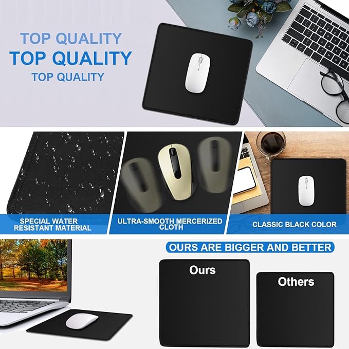 Mouse pad, Gaming Mouse pad Durable Stitched Edge, Premium-Textured Water Resist Mousepad, Non-Slip Rubber Base Mouse Pads for Computers, Laptop, Gaming, Home, Office, 11.8 x 9.9 in, Black
