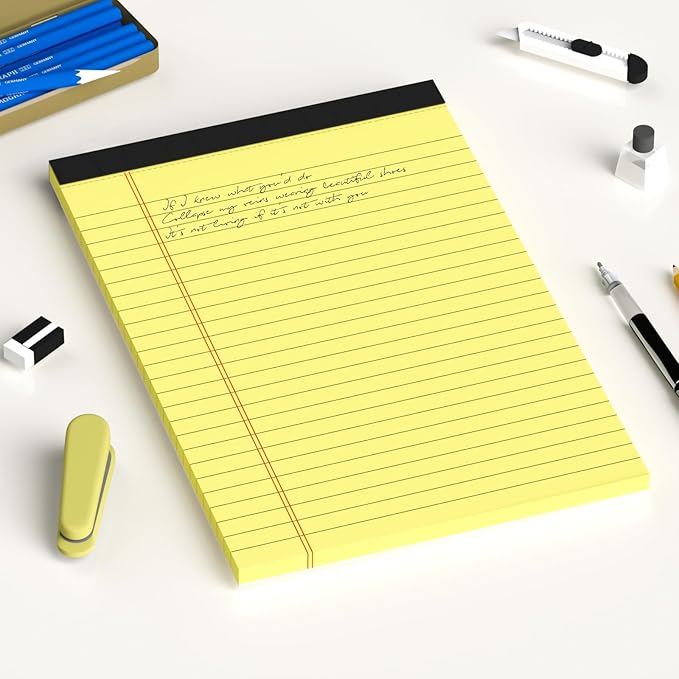 AILZFEI 6pcs Small Note Pad 5x8 College Ruled Legal Pads Paper Notepads 6 Pack Study Back Writing Pads 5 x 8 Legal Pads Perforated Narrow Ruled Pads of Paper Yellow