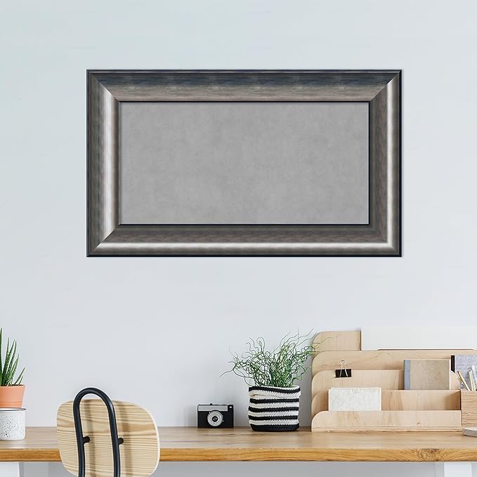 Amanti Art Silver Framed Magnetic Board 18x30 Small Vision Board for use with Magnets, 100% Metal Sheet to Display Items as Office Decor or for Home Organization in mudroom, Kitchen or Kids Room