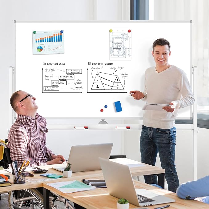 MaxGear Rolling Whiteboard, 72 x 40 Inch Double-Sided Magnetic Dry Erase Board on Wheels, 3 Height Adjustable Mobile Whiteboard with Locking Casters for Office, Classroom, Training