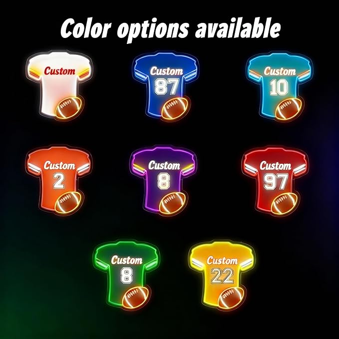 Custom Football Jersey Neon Signs for Wall Decor,Personalized Team Number Name Sport LED Light Up Sign for Football Lovers Birthday Gifts LED Signs for Party Bar Man Cave Fan Club