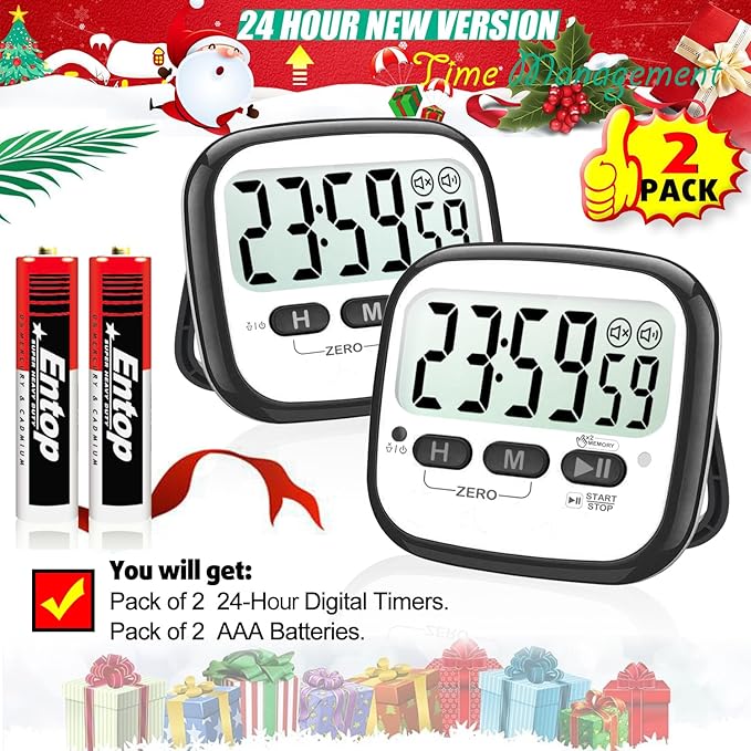 AyayaBoss 2-Pack Magnetic Kitchen Timers for Cooking, Digital Stop Watch Countdown Timer for Kids, Teachers, Classroom, Office, Exercise - Battery Included