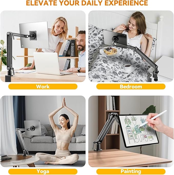 Feising Portable Monitor Stand Desk Mount for iPad Vesa Mount - 360 Swivel Magnetic Adjustable Tablet Arm Holder for 10-18.5 inch Screen, Compatible with iPad Pro FS07B1