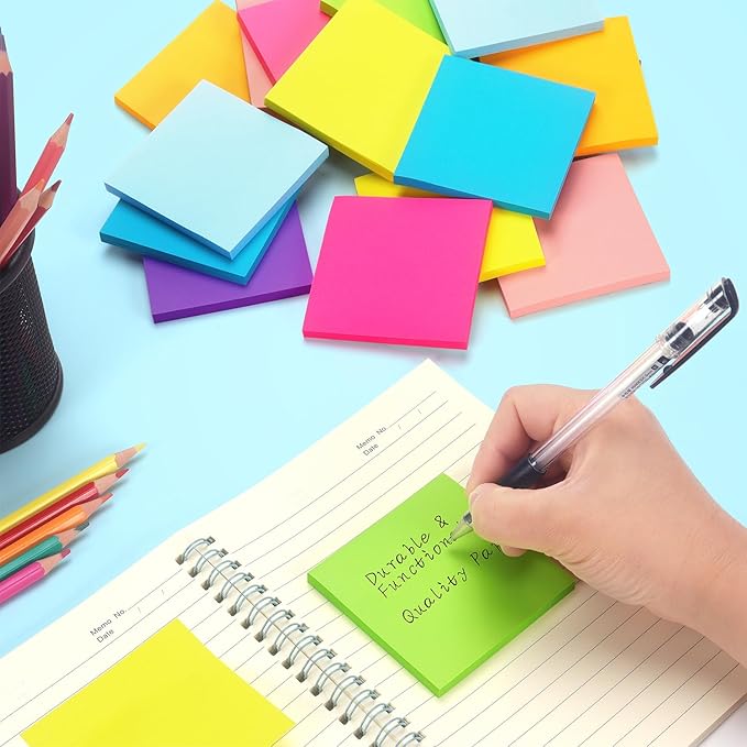 Early Buy 24 Pads Sticky Notes 8 Bright Color Self-Stick Notes 3 in x 3 in, 60 Sheets/Pad