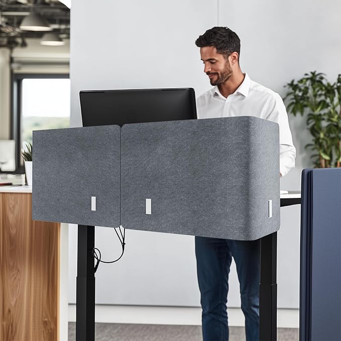 ERGO COLLECT Desk Privacy Panel,2PCS L-Shaped Clamp-On Office Desk Divider,2-in-1 Adjustable Acoustic Desktop Partition Or Under Desk Modesty Screen,for Office,Home,Felt (Grey, 47.2" x 15.7")