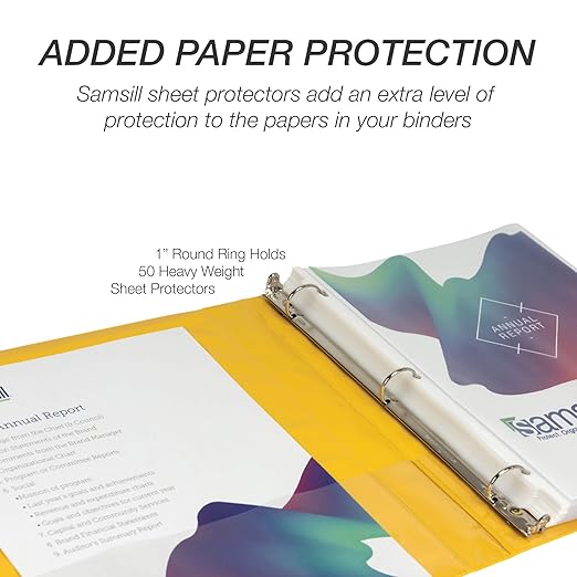 Samsill 1 Inch 3 Ring Binder, Made in USA, Economy Round Ring, Clear View Cover, 200 Sheet Capacity - for School, Home, Office - Lemon Yellow