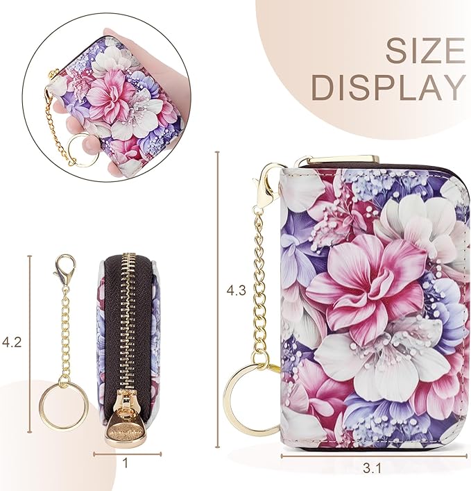 APHISON RFID Credit Card Holder Wallets for Women Leather Zipper Card Case for Ladies Keychain Wallet