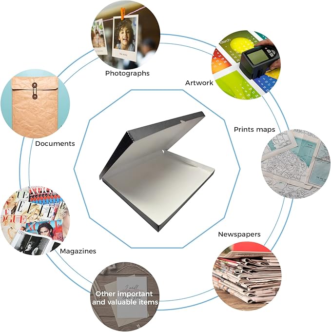 Lineco Archival Folio Storage Boxboard, Acid-Free with Metal Edges Boxboard, 11.5 X 14.5 X 1.75 Inches, Longevity Organize and Store Photos Documents Crafts Cards Magazines Prints DIY, Gray Exterior