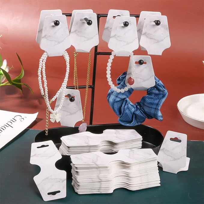 200PCS Bracelet Cards,Necklace Cards,Keychain Display Cards,Hair Band Cards,Self Adhensive Fold Over Jewelry Packaging (Mable, 1.8x4.7 inches)