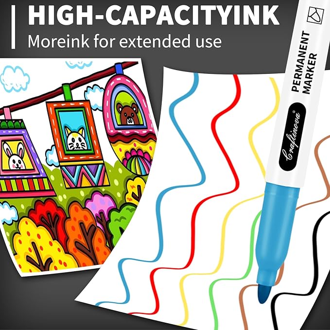 craftinova 12 Color 48 Pack Fine Point Markers,Assorted Colors Set, Work on Plastic Metal Wood Glass, Waterproof, Quick Drying,Fade Resistant, No Smear, Perfect for Classroom, Home, Office, 48 Count