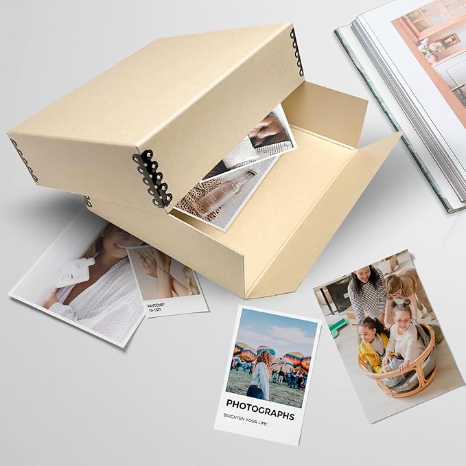Lineco Museum Archival Storage Box, 8.75x10.75x3 in. Drop Front Design. Acid-Free with Metal Edge. Organize Photos, Pictures, Prints, Documents, Crafts, DIY. Tan, 1 Pack