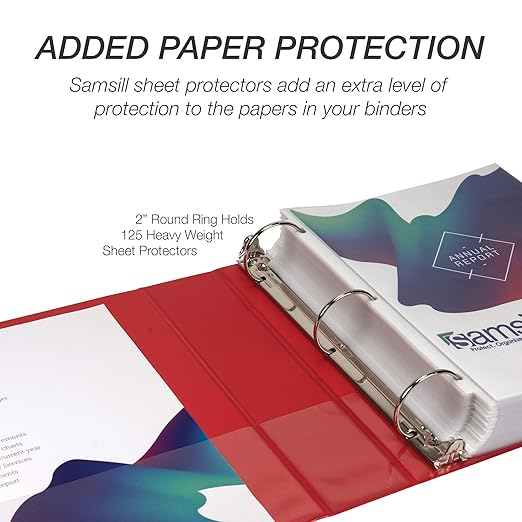 Samsill 2 Inch 3 Ring Binder, Made in USA, Economy Round Ring, Clear View Cover, 425 Sheet Capacity - for School, Home, Office - Ruby Red