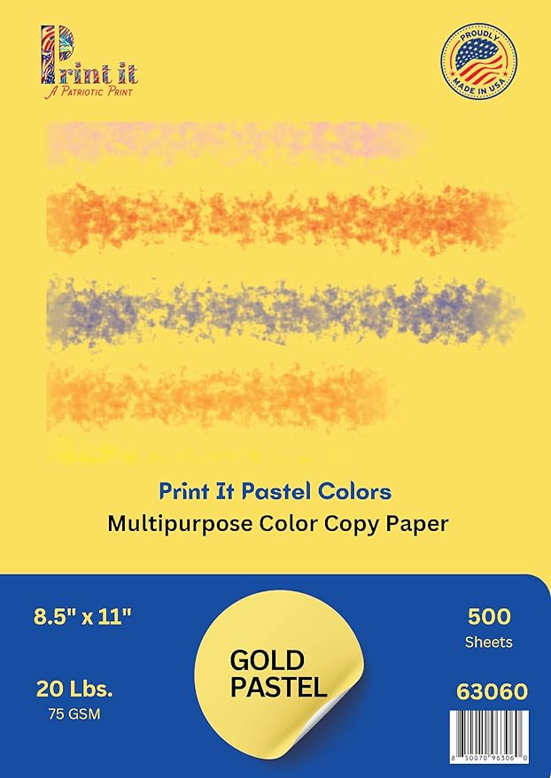 Printit Colors Multipurpose Paper, 20 lbs., 8.5" x 11", Goldenrod, 500 Sheets/Ream – Premium Colored Copy Paper for Printing, School, and Office Use