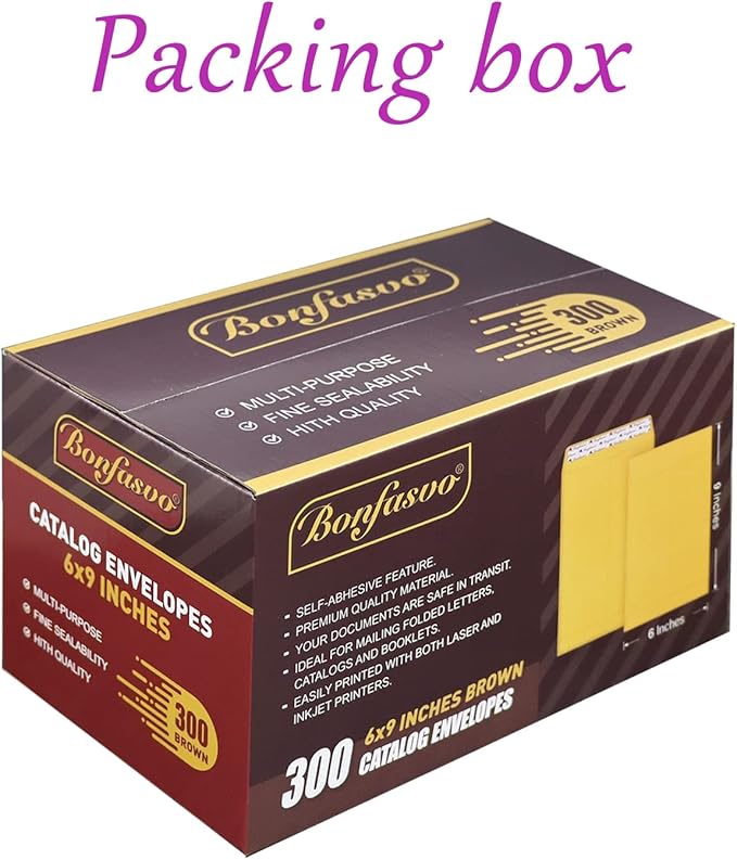 Bonfasvo 300 Pack 6x9 Brown Catalog Envelopes Peel & Seal Security Mailing Envelopes 120GSM Kraft Paper self Seal Envelopes for Invitations Papers Photos Documents Pictures Papers Files
