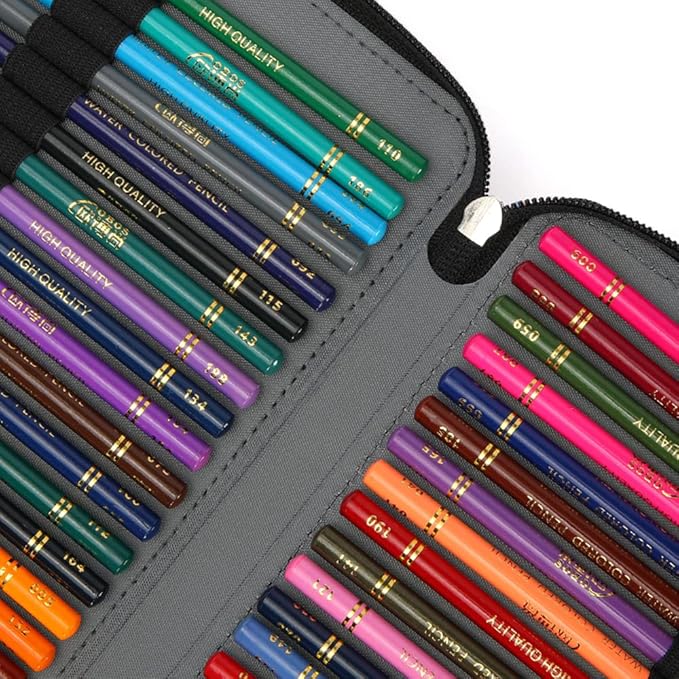 Vomgomfom Colored Pencil Case - 200 Slots Pencil Holder with Zipper Closure Twill Fabric Large Capacity Pencil Case for Watercolor Pens or Markers, Pencil Case Organizer for Artist (Black Flower)