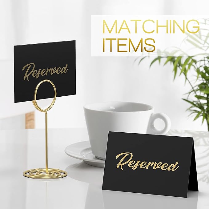 10 Pack Black Reserved Table Signs for Wedding 3x4 Cardstock Reserved Seating Signs for Weddings Restaurant - Double Sided Reserved Signs for Tables - Table Tent Reservation Cards With Gold Letters