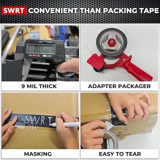 SWRT 9 Mil 5-Pack Black Heavy Duty Duct Tape Strong Adhesive, 2 in x 30 YD (Total 150YD) Duct Heavy Duty Waterproof All Weather Black Duct Tape No Residue Sealing & Patching for Indoor&Outdoor Repair