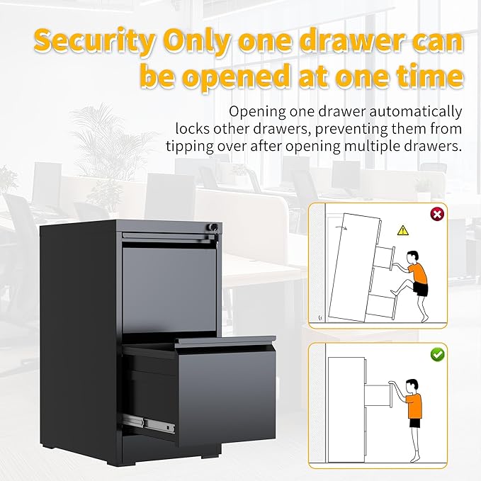 Reegangfa 2 Drawer File Cabinet with Lock, 18" D Metal Vertical Filing Cabinets, Steel File Storage Cabinets for Home Office, Hanging A4 Legal/Letter Size Narrow File Cabinet, Assembly Required