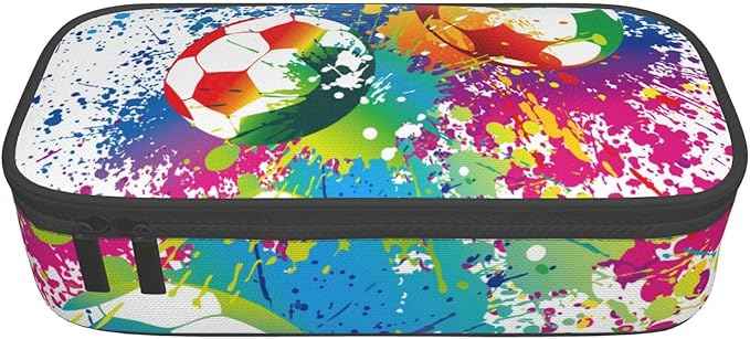 Colorful Soccer Pencil Case Big Capacity Storage Pencil Pouch Stationery Bags With Zipper Portable Pen Holder Box Organizer For Boys Girls Teens Student College School Office Supplies