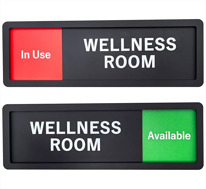 Wellness Room Sign – Privacy In Use / Available Slide Switch Sign, Premium Durable Acrylic Material, Super Strong Self-Adhesive, Quick Installation, Suitable For Your Home And Business ( 9×3 Inches, Black)