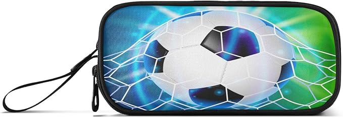 BOENLE Soccer Football on Field Pencil Case Box Boys Girls Large Pencil Pouch with Zipper Compartments Big Capacity Stationery Pen Bag Organizer for Kids Teens Adults School