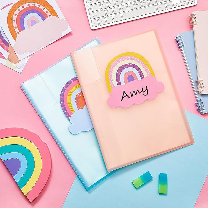 Henoyso 108 Pcs Rainbow Name Tags for Classroom Desks Colorful Boho Plates Students Name Labels Adhesive Desk Plate Board Decoration for Classroom Teacher Back to School Party Decor