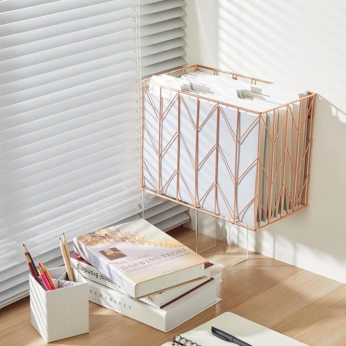 Fei Bi Hanging Rose Gold File Organizer, equipped with a 6-piece set of rose gold desktop accessories