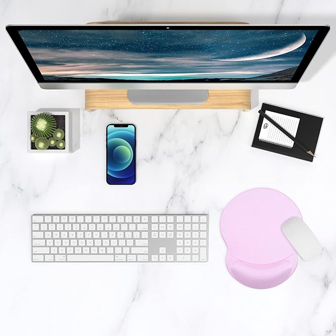 ITNRSIIET Ergonomic Mouse Pad with Gel Wrist Support Small Wrist Rest Smooth Surface Non-Slip PU Base Comfortable Office Supplies Pain Relief, 8.7 x 7.2 inches, Purple