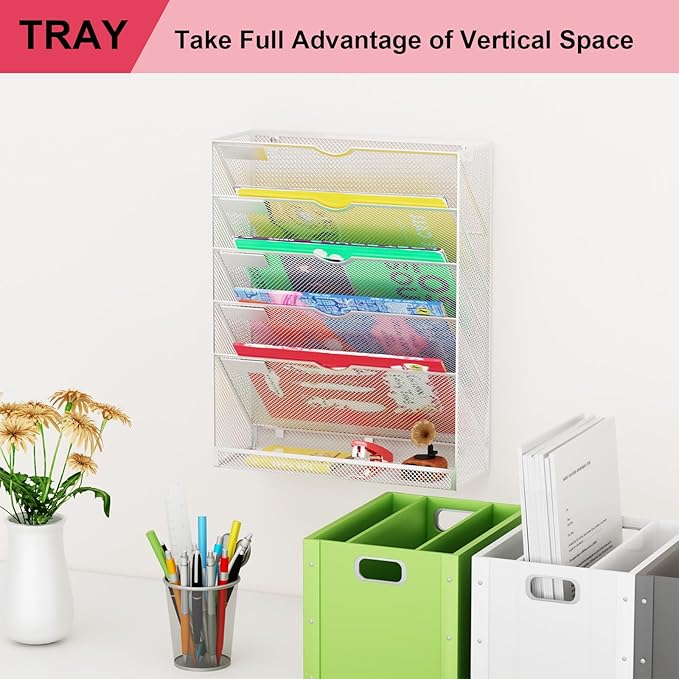 GDINDINFAN Hanging Wall File Organizer 6 Tier Wall Mounted File Holder Document Wall Organizer Magazine Organization for Office Home, Silver