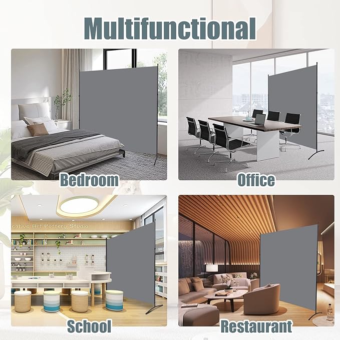 Room Divider Single Panel Privacy Screen, 71''x72''H Large Divider for Room Separation, Thickened Fabric 6FT Room Divider Wall Screen for Bedroom Office School, Portable Partition Room Dividers, Grey