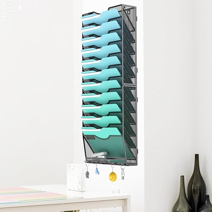 Gawerk 13-Tier Wall File Organizer Hanging Wall File Holder Wall Mount Paper Folder Organize