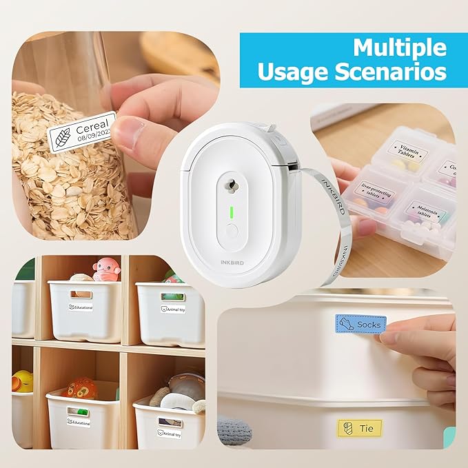 Inkbird Bluetooth Label Maker Machine with Tape, Mini N12 Label Printer, Portable Small Labeler Thermal Label Makers Multiple Templates for School Office Kitchen Pet Gift