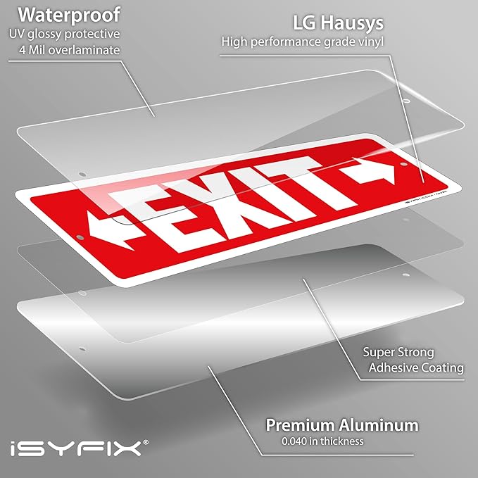 iSYFIX Exit Signs 12 Pack 12x4 Inch with Directional Right & Left Arrows - Rust Free Aluminum, Laminated for UV, Weather, Scratch Resistance - Ideal for Offices, Schools, Theaters, Restaurants
