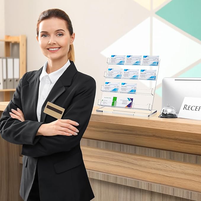 Dunzoom Business Card Holder for Desk 12 Slots Clear Gift Card Display Acrylic Business Holder Display Stand Multiple Organizer for Office Meeting Exhibition Home