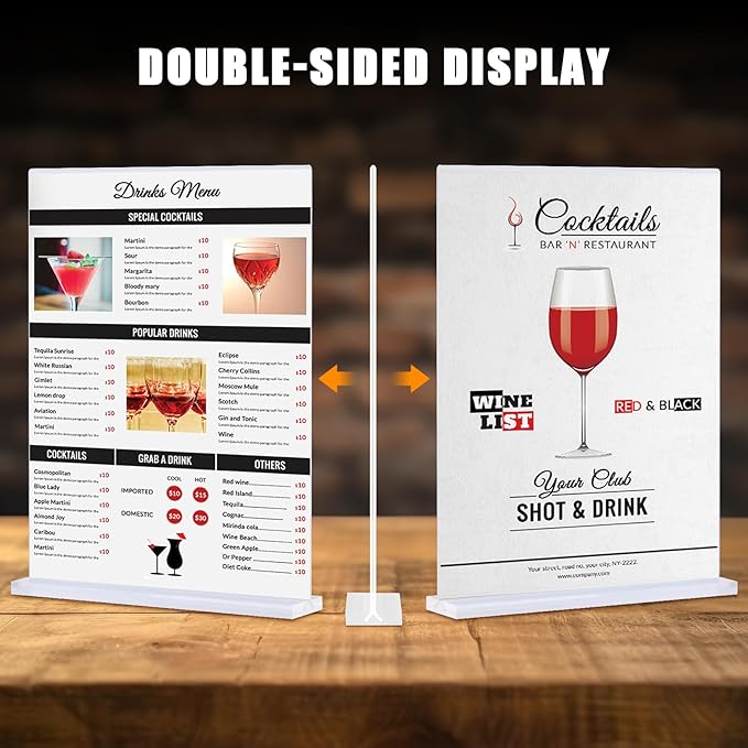 xydstay 6pack Acrylic Sign Holder 8.5 X 11, Vertical T Shape Clear Plastic Menu Holder, Unbreakable Table Sign for Restaurant, Office, School, Store and Home Use