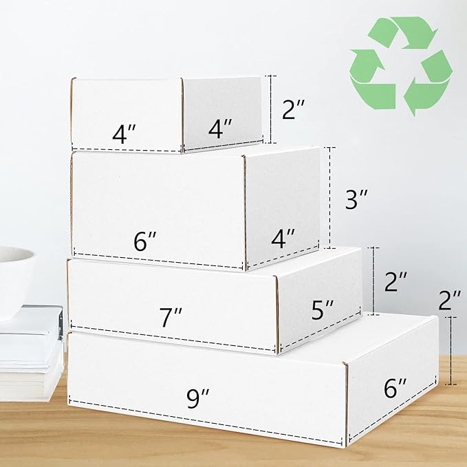 Eupako 4x4x2" Corrugated Box Mailers 50 Pack White Cardboard Small Shipping Boxes for Mailing (with 50 Stickers)