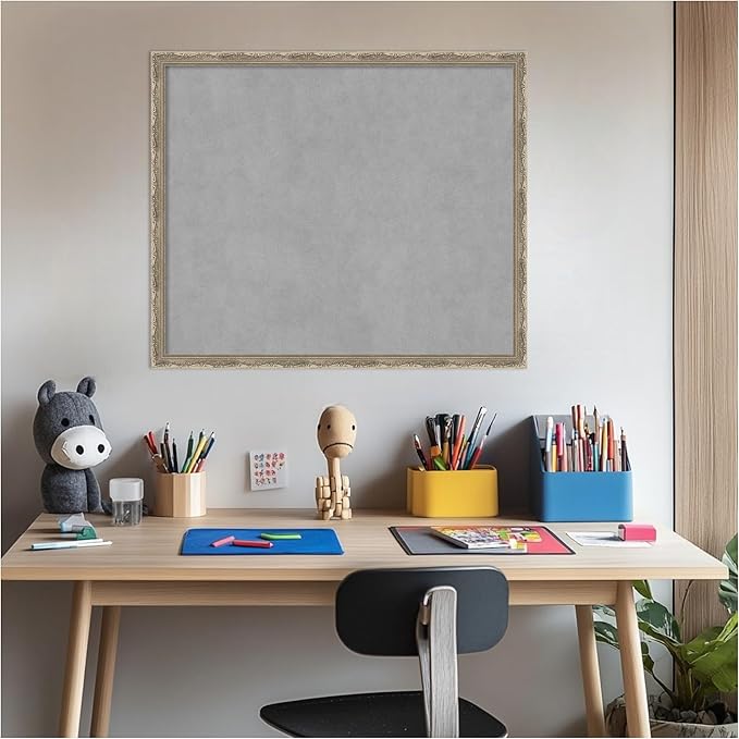 Amanti Art Silver Framed Magnetic Board 22x26 Medium Vision Board for use with Magnets, 100% Metal Sheet to Display Items as Office Decor or for Home Organization in mudroom, Kitchen or Kids Room